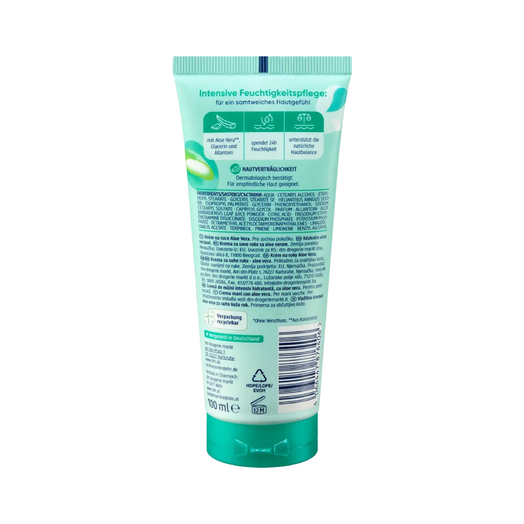 Balea Aloe Vera hand cream tube on a white background