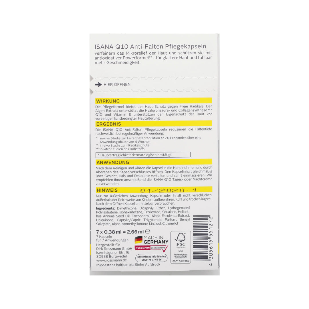 Isana anti-wrinkle capsules packaging with yellow background