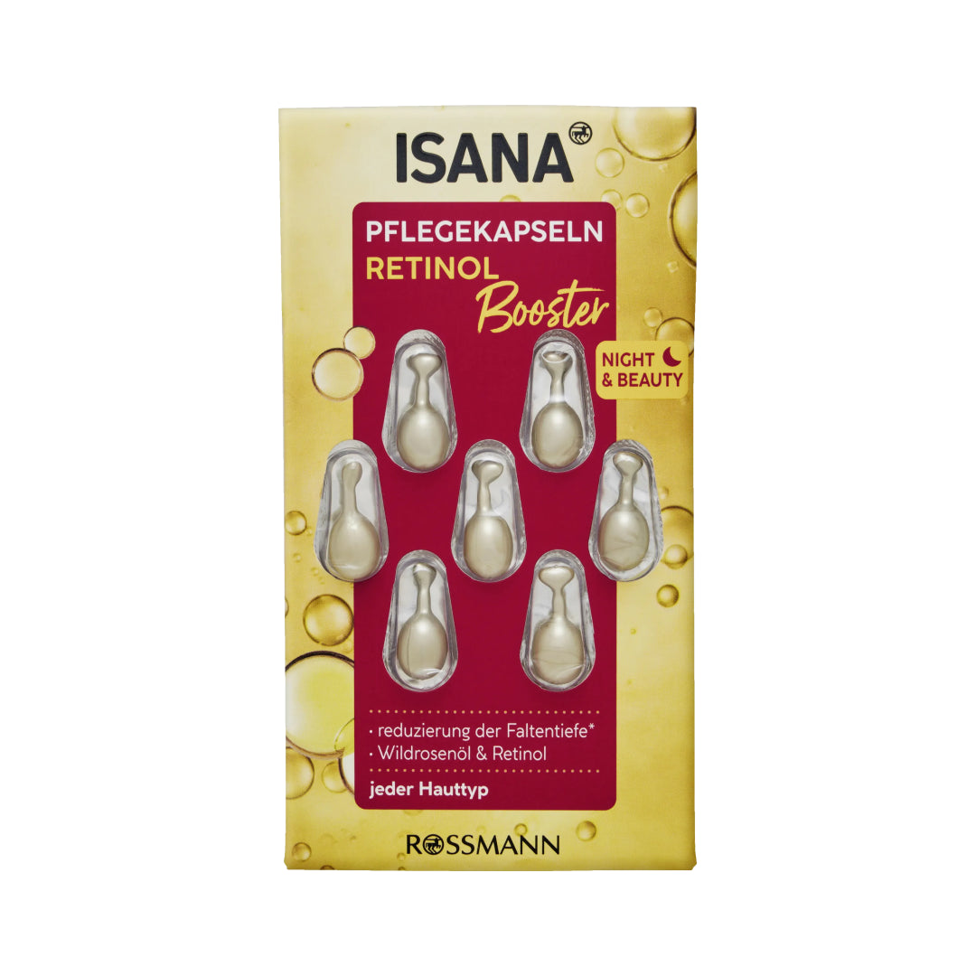 ISANA Retinol Booster packaging with capsules on a white background