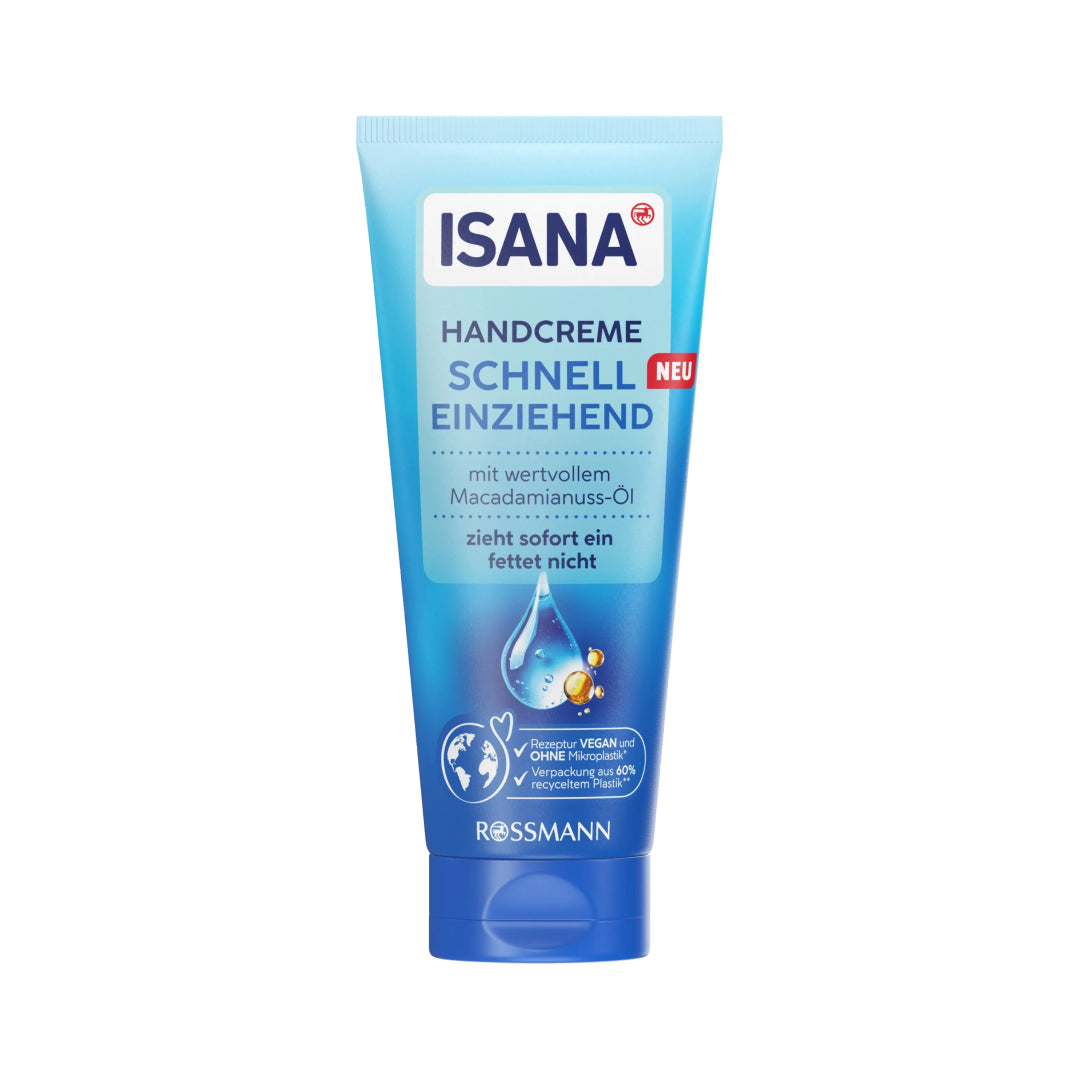 Isana hand cream tube on a white background