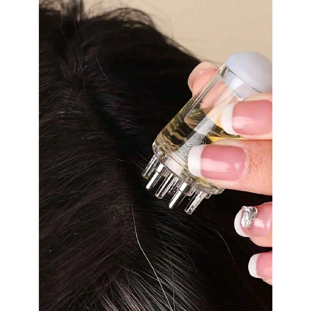 Steel scalp massage brush with tonic or any liquid product
