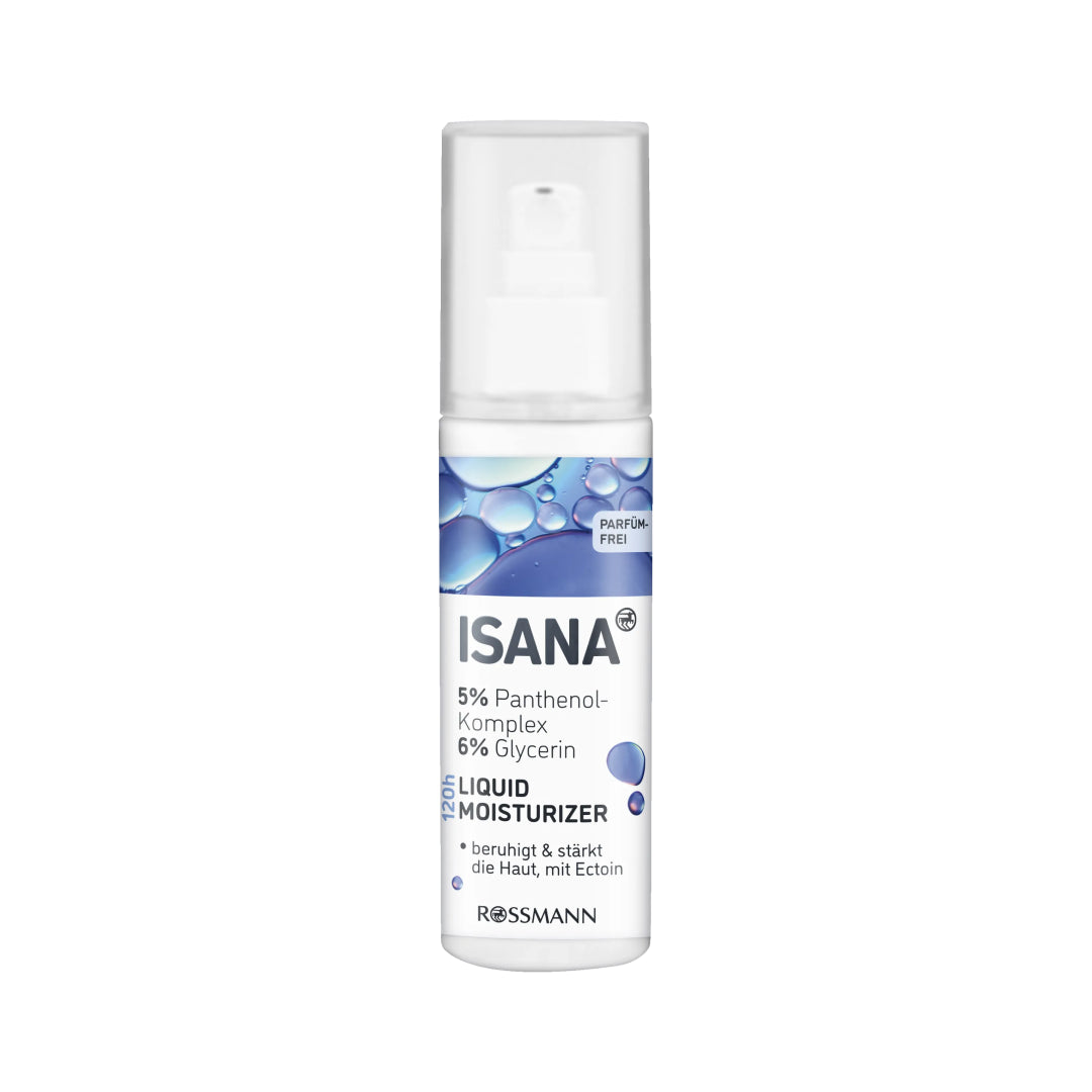ISANA liquid moisturizer bottle on a white background