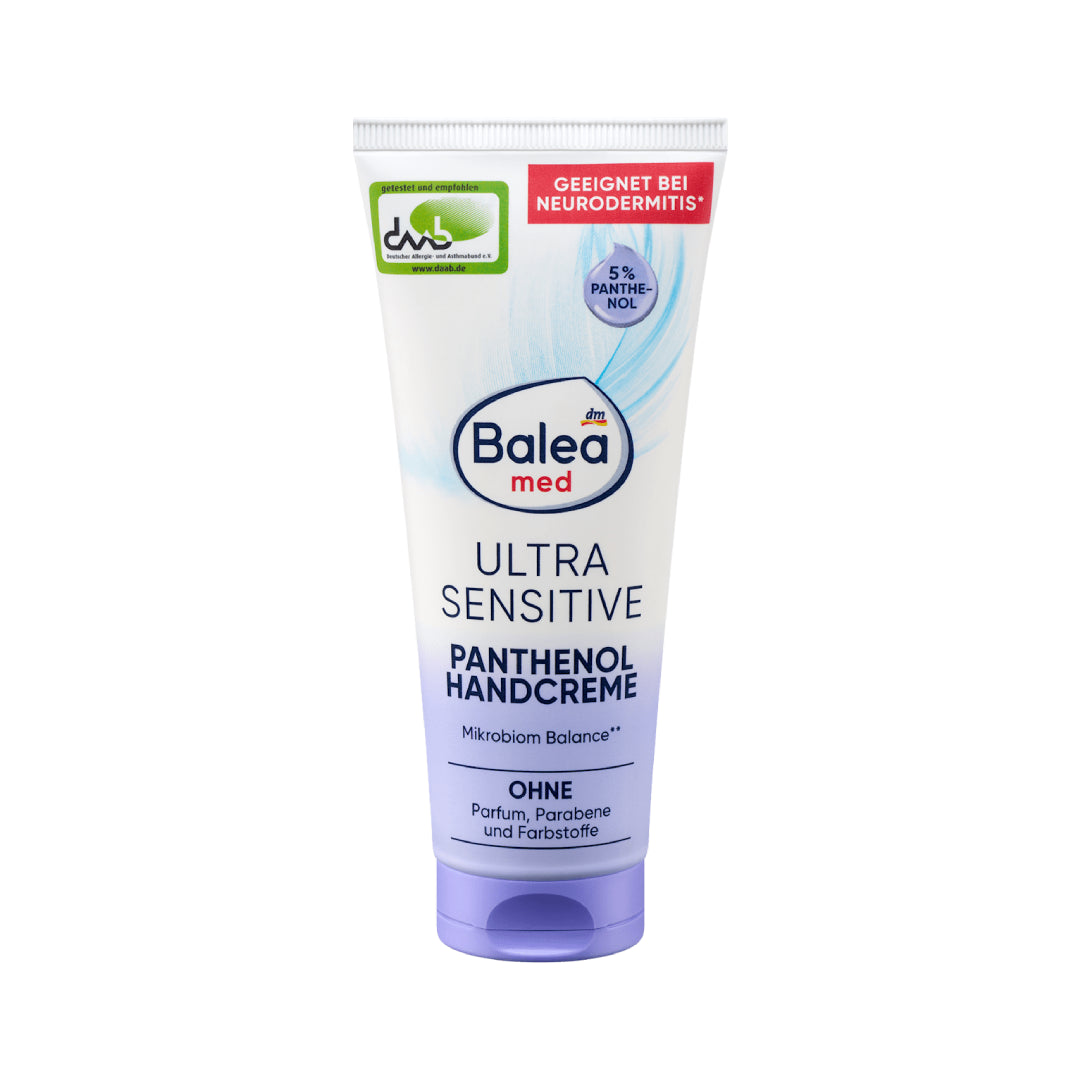 Balea med Ultra Sensitive Panthenol Handcreme tube on a white background