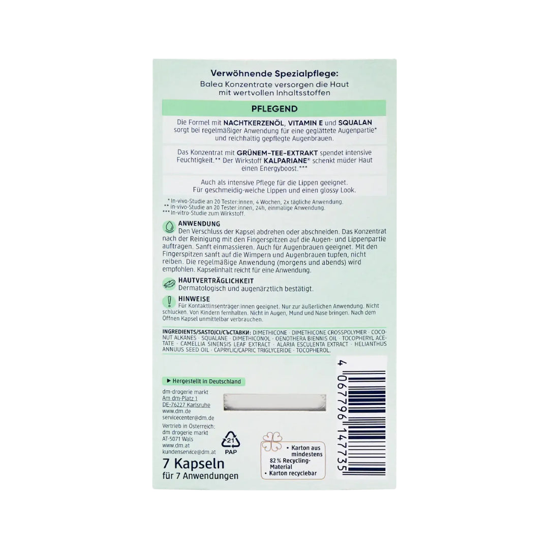 Balea lip and eye concentrate packaging on a white background